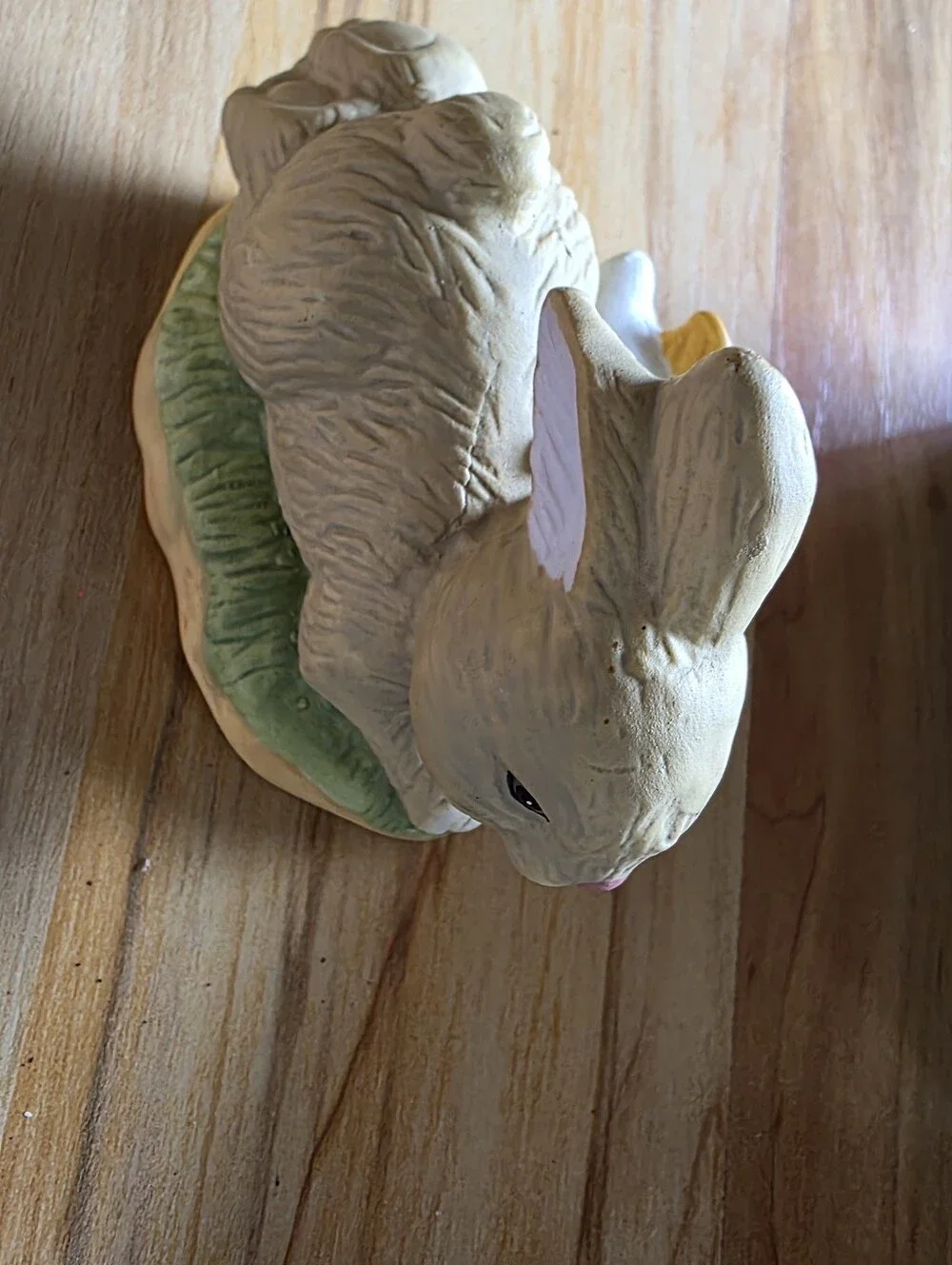 New Vintage Porcelain Rabbit with Duck Figurine - Hand Painted, Pink Accents